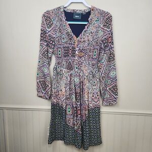 Anthropologie MAEVE‎ Women's Button Up Tiled Amethyst Dress Boho Smocked SZ S